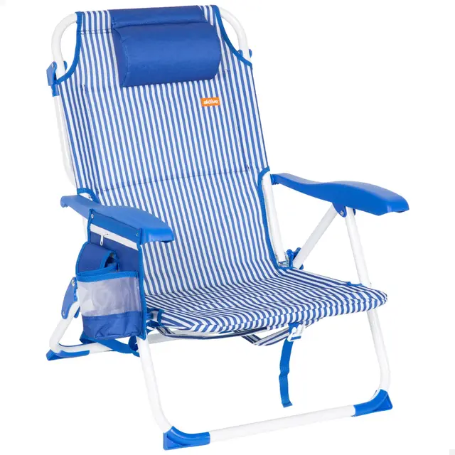 AKTIVE Silla de Playa Plegable, Azul Rayas, 48x58x76 cm, 4 Posiciones, Antivuelco, Aluminio y poliéster, Peso soportado 110 kg, Bolsillo Lateral y Trasero, Cojín, Transporte Mochila (62531)