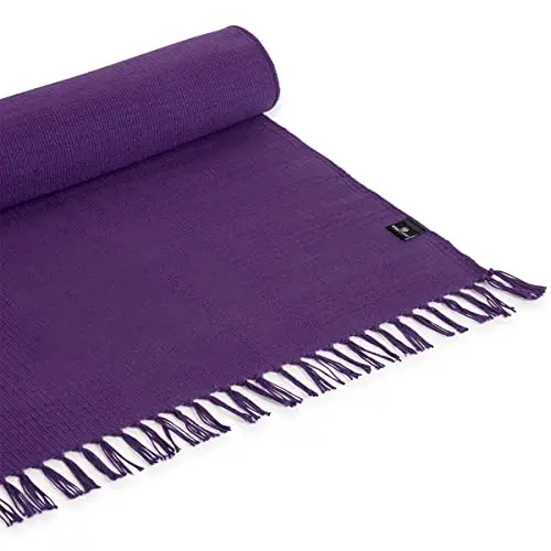 Yoga Studio Organic Mat - Alfombra de algodón morado con borlas para meditación, relajación y yoga caliente, 196 cm x 70 cm