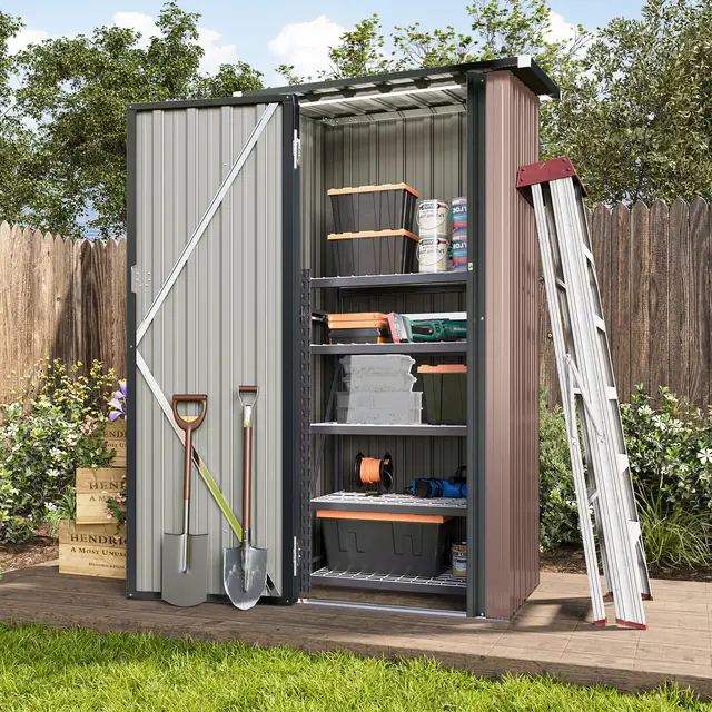 Aoxun Cobertizo de metal de 3 x 2.1 pies con puertas con cerradura, cobertizos pequeños y almacenamiento al aire libre para jardín, patio, patio trasero y césped, cobertizo de herramientas de acero
