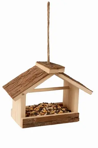 Comedero pájaros Exterior Loo – casita de Madera Clara – Compacto y práctico con Cuerda Colgante – 23x11x11.6cm