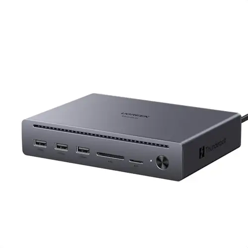UGREEN Maxidok Thunderbolt 5 Docking Station Revodok 10 en 1 Estación de Acoplamiento con 2*TBT5 120Gbps 8K60Hz DisplayPort Multipantalla 3*USB-A 3.2 10Gbps RJ45 Gigabit Lector SD TF 110W Máx Carga
