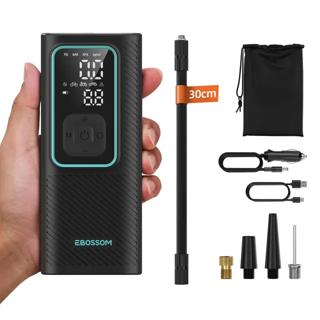Compresor Aire Portátil de 10,3Bar, Inflador Ruedas Coche a Batería 6000 mAh y 12V DC, Mini Inflador Electrico para Auto, Moto, Bicicleta y Pelota, Bomba de Aire con Función de Luz LED, Carga USB-C