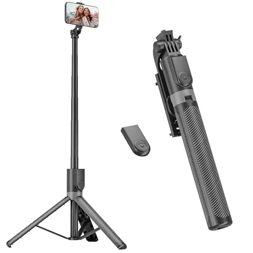 180cm Tripode para Movil & Palo Selfie - Tripode Movil Extensible Portátil con Mando Inalámbrico, Compatible con iPhone/Samsung/GoPro/Cámaras