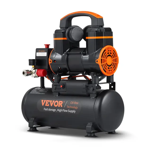 VEVOR Compresor de Aire Silencioso de 8L 900W 1,2CV Presión Máxima de 3,5 Mpa Motor sin Aceite 70 dB para Reparación de Automóviles Inflado de Neumáticos Pintura a Pistola