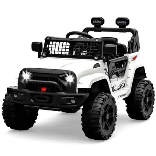 Coche Eléctrico para Niños, Coche de Batería 12V con Mando a Distancia de 2,4 G y Faros LED, Claxon, Bluetooth, música, 3-6 km/h, Coche Eléctrico para Niños de 3+ Años