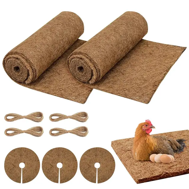 Rollo de Revestimiento de Coco, 2 Volúmenes Estera de Fibra de Coco 30x100 cm y 3 Piezas Disco Fibra de Coco para Plantas Macetas Invierno Protección Heladas Forro Alfombra de Reptil