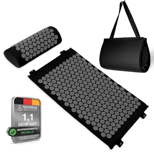Esterilla Acupresión Kit | Esterilla de Masaje | Alfombra Acupresion con Almohada | Negro