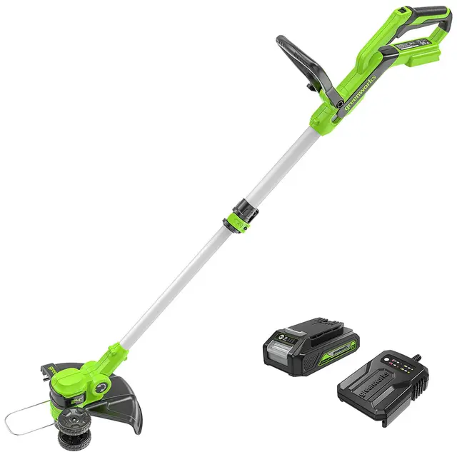 Greenworks 24V Cortabordes a Batería para Jardines Pequeños y Medianos, 30cm Ancho de Corte, Alimentación Hilo Nylon 1,65mm, Batería 24 V 2 Ah y Cargador, 3 Años de Garantía G24LT30K2