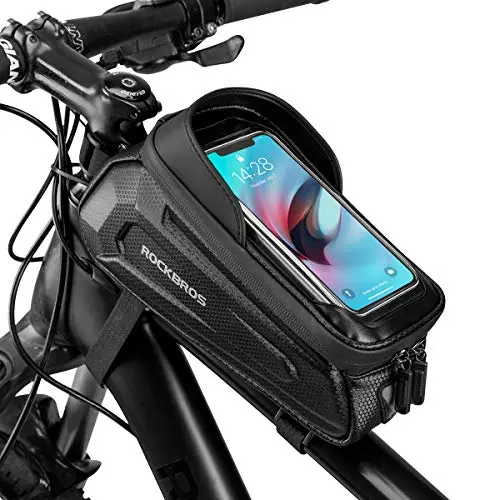 ROCKBROS Bolsa Móvil para Cuadro de Bicicleta, Bolsa Tubo Superior para Teléfono de hasta 6,8'' con Visor Solar y Pantalla Táctil para Bicicletas de Montaña y Carretera, E-bike