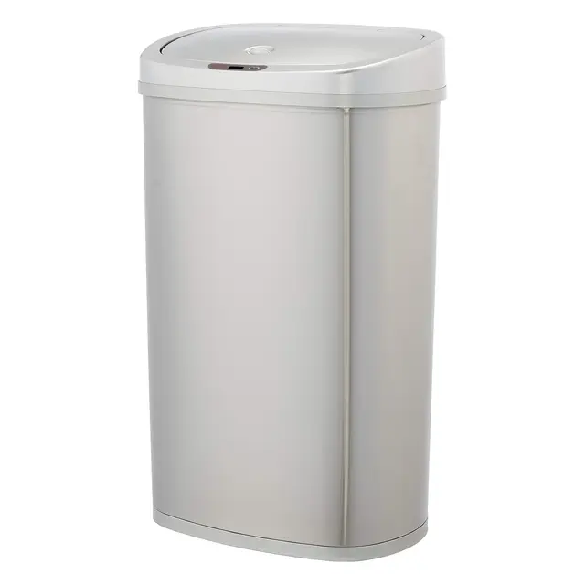 Amazon Basics Cubo de basura automático de acero inoxidable, metálico, rectangular, 50 litros