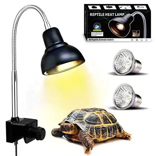 Lámpara para Tortuga, Lámpara de Reptiles y Anfibios con 2 Bombillas de Luz Solar UVA UVB y Abrazadera Giratoria de 360 °Adecuada