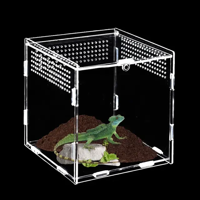 Caja de alimentación para reptiles, terrario acrílico, mini terrario, adecuada para arañas saltadoras, lagartos, caracoles, escarabajos (15'