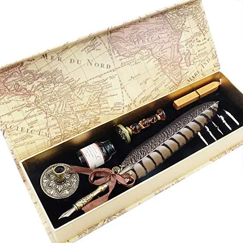 Set Plumas de Caligrafía Plumas Vintage con 5 Plumines Adicionales y Tinta, Soporte para Bolígrafos Sello y Cera para Arte, Escritura, Firma, Decoración, Regalo GC-LL66