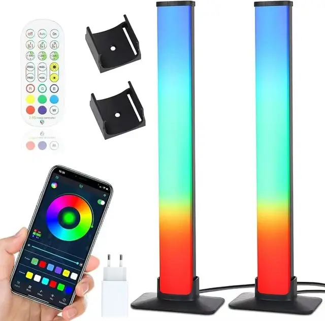 Smart Luces LED, Barras de Luz LED, RGB Lampara Inteligente con Múltiples Efectos de Iluminación y Sync de Música, Lampara Gaming con aplicación y control remoto para PC,TV,Decoración de Habitaciones