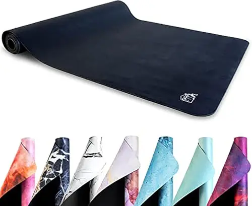 Esterilla de fitness, yoga, esterilla de gimnasia, 183 cm x 68 cm x 4 mm, de caucho natural ecológico y antideslizante, con diseño y correa de transporte (negro profundo)