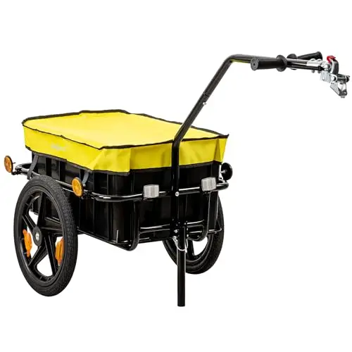 Zelsius Remolque de bicicleta de transporte, 68 litros, carro de transporte, carrito de bicicleta, carro de mano, remolque para bicicleta, remolque de carga con bandeja de plástico, remolque de