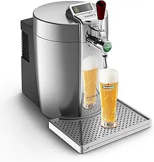 Krups Beertender Máquina Cerveza Presión, Barriles de 5 L, Luz indicadora, Cerveza Fresca, Fácil instalación, Indicador de Temperatura, Indicador de Volumen restante, Loft Edition Silver VB700E00