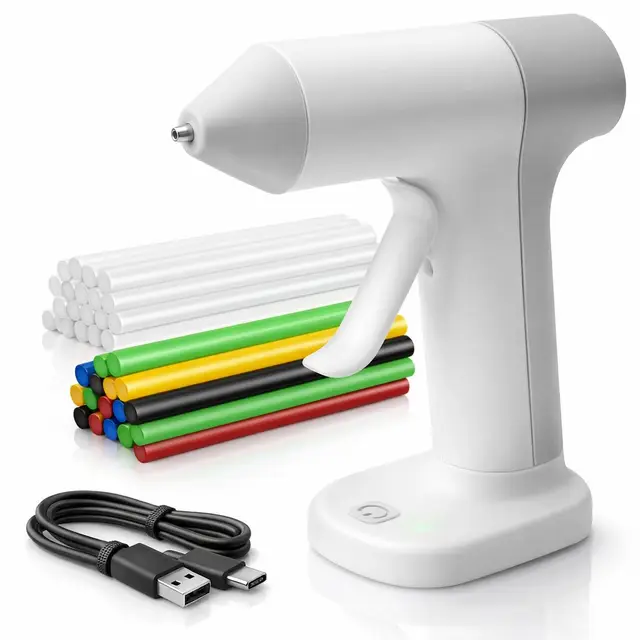 Waitley Pistola Silicona Caliente Inalámbrica, 20 Barras, Calentamiento 30S, USB-C Recargable, Boquilla Antigoteo, Perfecta para Pistola Silicona Manualidades y Proyectos DIY