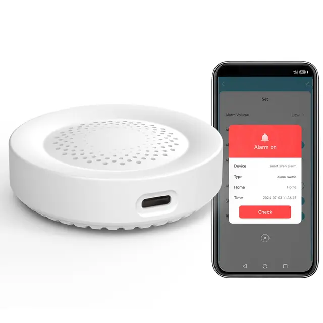 Alarma de Sirena Inteligente, 100 dB, Alarma inalámbrica para Puerta y Ventana, 32 Tipos de Sonido Disponibles.Debe funcionar con Dispositivos Inteligentes Tuya. No Puede funcionar Solo