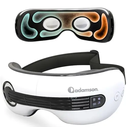 Adamson A80 Masajeador de ojos frío y calor - NUEVO - Batería recargable y Bluetooth - Gafas masajeadoras para presoterapia ocular - Alivia ojos secos, mejora el sueño, migrañas, ojeras