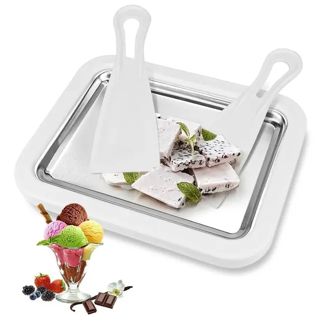 Heladera Instantánea, Fabricante Helados con 2 Espátulas, Helado Roller Maker Pan Máquina para Hacer Helados Máquina de Yogur Helado, Ice Cream Rolls Maker Machine para Gelato Sorbete Yogur