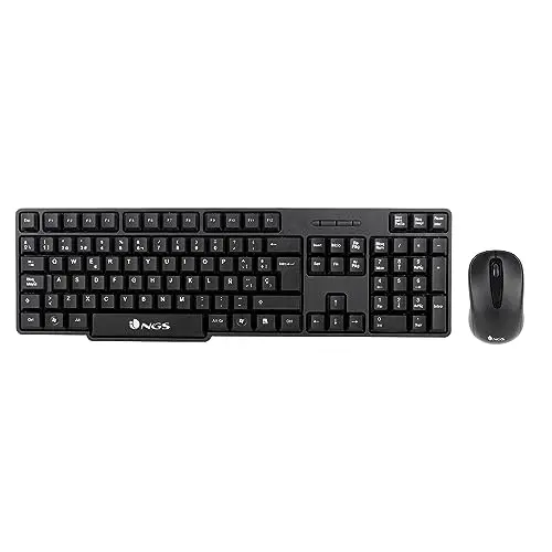 NGS Euphoria Kit Idioma Portugués (QWERTY) - Combo Teclado y Ratón inalámbrico 2.4GHz, clicks silenciosos. Compatible con Mac/Windows/Linux/Android/Tablet/TV. Negro