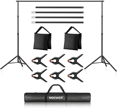 NEEWER Sistema de Soporte de Fondo para Estudio Fotográfico,10pies/3m Ancho y 6,6pies/2m Alto Soporte de Fondo Ajustable con 4 Barras, 6 Clamps Fondo, 2 Bolsas Arena, Bolsa Transporte