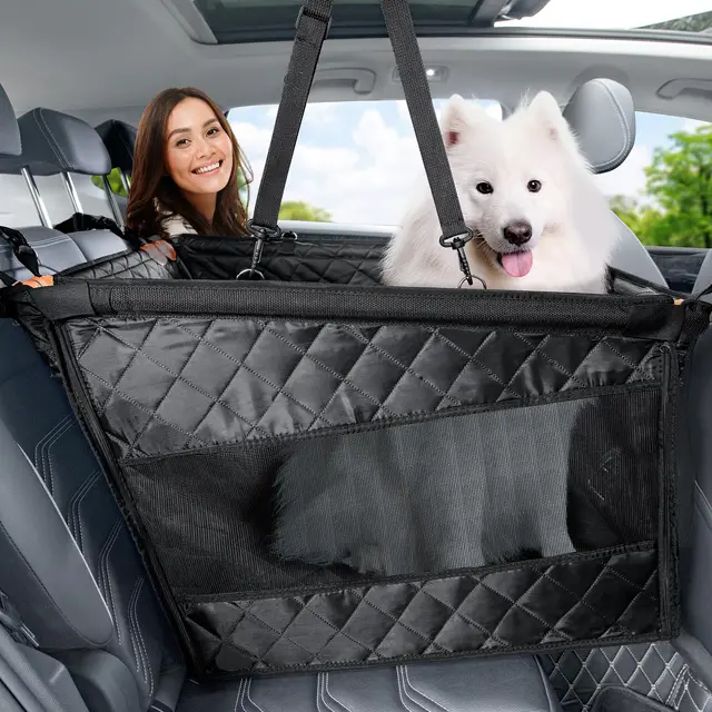 pecute Asiento de Coche para Perros Extra Estable, Asiento Reforzado para Perros medianos y Grandes, Resistente al Agua, Antideslizante, Resistente a los arañazos, con 4 Correas de fijación, Color