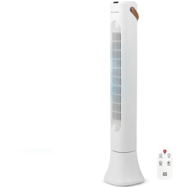 Grunkel Torre de Ventilación de 50W TF-DSG | 4 Velocidades | 3 Modos Normal/Natural/Sueño | Oscilación Electrónica | Temporizador 1-7h | Mando a Distancia | 93 cm (Blanco)