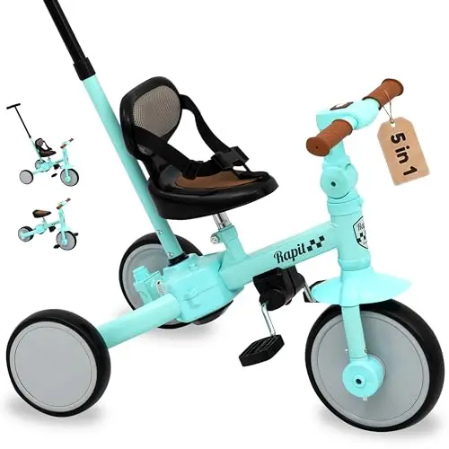 Interbaby Triciclo Evolutivo Bebé 5 en 1 | Triciclo Bebé 1 Año Convertible en Bicicleta sin Pedales | Bici Bebé y Correpasillos 1-5 Años | Ajustable, Transformable y Estable (Verde)