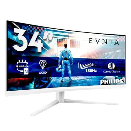 Philips EVNIA 34M2C5501A - Monitor 34 Pulgadas UWQHD Curvo, WLED, 180Hz, Fast VA, 1 ms GtG, HDR10, Adaptive Sync., Altavoces, Altura Ajustable (3440x1440, 2X HDMI 2.0, 1x DP 1.4, USB-Hub) Gris