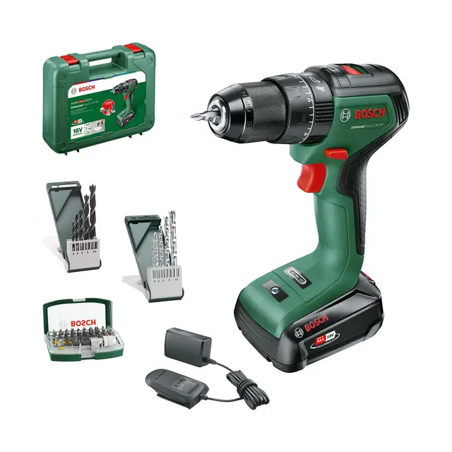 Bosch taladro percutor a batería UniversalImpact 18V-60 (Taladrar/atornillar en madera/metal, taladrar con percusión en mampostería; 42 brocas; 1 batería de 2,0 Ah; sistema de 18 V) - Amazon Edición