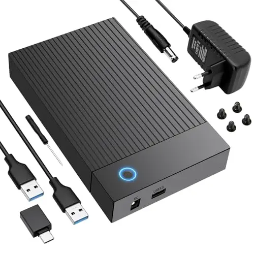 6Gbps USB 3.0 Carcasa para SATA SDD/HDD de 2,5/3,5", Carcasa Disco Duro 3.5 Estación de Acoplamiento, Caja Disco Duro 3.5 con Adaptador de Corriente de 12 V/2 A, UASP