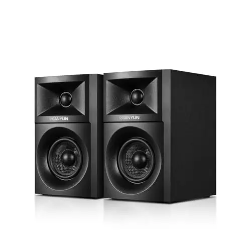 Sanyun SW203 2.0 altavoces de escritorio para computadora - Estéreo 3D de campo cercano con imagen vertical - 60W Triple-DSP de doble unidad independiente - DAC USB-C de 24 bits Bluetooth 5.4 AUX