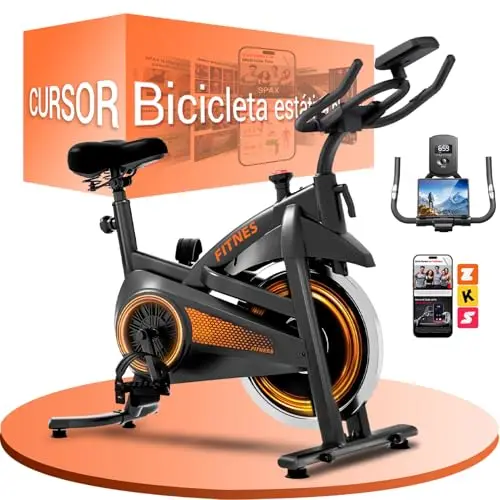 CURSOR Bicicleta estática spinning,Bicicleta spinning profesional con monitor de frecuencia cardíaca y pantalla LED, Bicicleta estática con aplicación, asiento cómodo, capacidad de carga hasta 136 kg