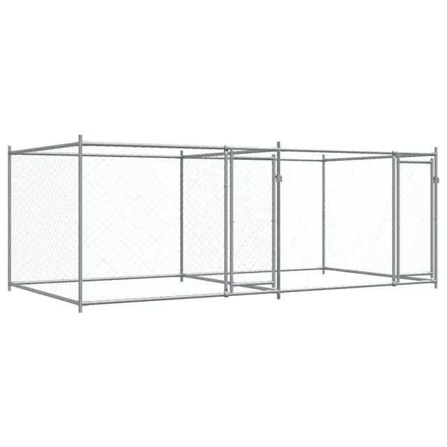 vidaXL Jaula de Perros con Puertas, Perrera de Malla para Cachorros, Corral para Animales, Caseta de Exterior, Acero Galvanizado Gris