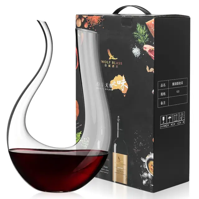 Decantador de vino tinto Decantador de vino tinto, 750 ml, decantador de vino de cristal en forma de U, accesorio aireador de vino