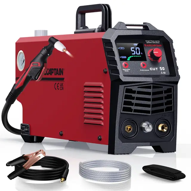 ARCCAPTAIN Cortadora de Plasma Máquina Cortadora de Plasma de 50 Amperios con Voltaje Dual 110/220V, Inversor de Corriente Continua IGBT, Corte Preciso de 1/2 Pulgada con Flujo Posterior y Modos 2T/4T