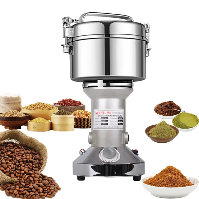 Molino de grano de 750 g de alta velocidad de acero inoxidable eléctrico Cereales Molinillo de harina de maíz Pulverizador de polvo de la máquina para la especia seca Granos Café Arroz