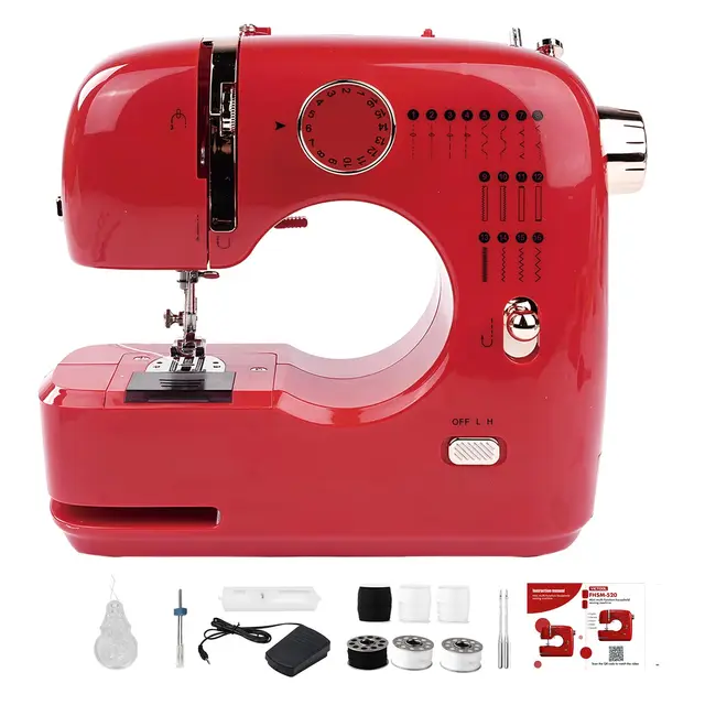 Mini máquina de coser eléctrica, 16 puntadas, máquina de coser doméstica multifuncional con doble aguja, kit de costura portátil para principiantes, manualidades y acolchar