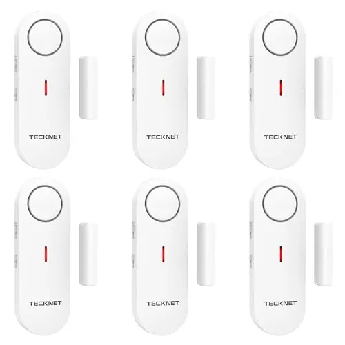 TECKNET Alarmas de Puertas y Ventanas, Sensor Puerta Alarmas para Casa, Alarma y Timbre 2 en 1, Control de Volumen de 3 Niveles, Alarma Puerta con Sirena para Hogar, Tienda, Oficina, Garaje (6 PCS)