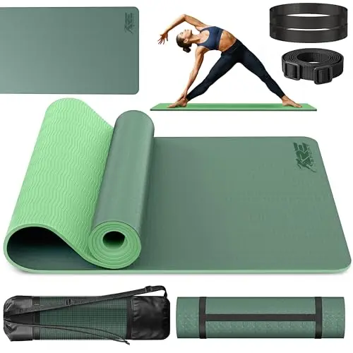 RE:SPORT Esterilla de Yoga, Pilates Antideslizante | Colchoneta de Gimnasia | Alfombrilla de Fitness y Deporte con Correa | 183 x 61 cm x 0,6 cm