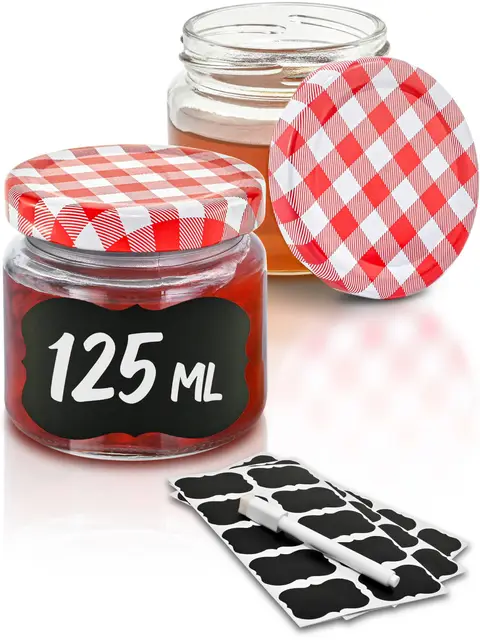 Praknu 25 Tarros de Cristal Pequeños de 125ml - Con Etiquetas y Rotulador - Herméticos - Aptos para Lavavajillas - Ideales para Regalar
