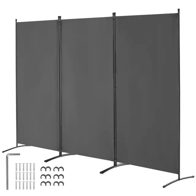 VEVOR Biombo Separador de Ambientes de 2600 x 1840 x 520 mm, Separador Plegable de Ambientes de 3 Paneles Mampara de Privacidad para Interiores, Separador de Ambientes para Oficina, Dormitorio, Gris