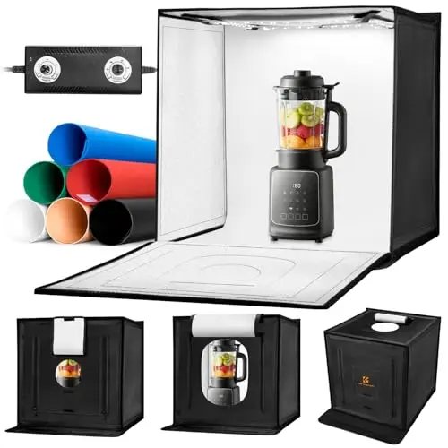 K&F CONCEPT Set de Estudio fotográfico Plegable, Mini Caja de luz Regulable de 5600K Set de iluminación de Carpa fotográfica con Fondo de PVC de 6 Colores para fotografía de Joyas (50cm)