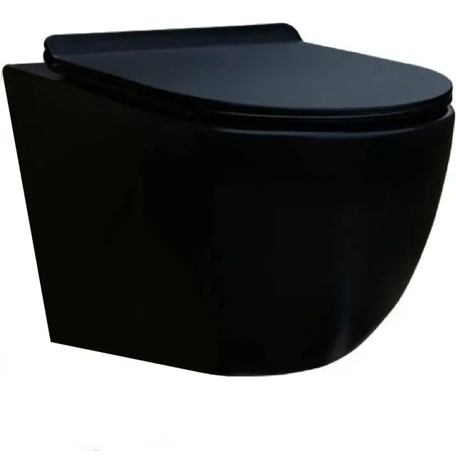 Inodoro suspendido - Cerámica - Sin bridas - Negro mate - Soft-close - Tapa extra fina - Diseño elegante y moderno