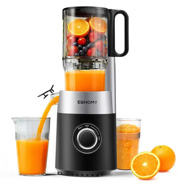 EUHOMY Extractor De Zumos Y Verduras Prensado en Frio 1.8L, Fácil de Limpiar Extractor de Jugos y Verduras, Exprimidor de Frutas con Tolva de 135mm, Licuadora con Hoja de Acero Inoxidable