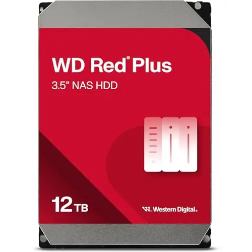 Western Digital WD Red Plus Disco Duro Interno, 12 TB, CMR, 3.5 Pulgadas, SATA 7200 RPM, caché de 512 MB, Paquete ecológico WD120EFGX-AJP