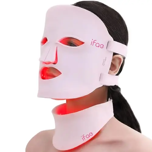 Mascarilla Facial LED – Mascarilla de silicona (630 nm y 830 nm), 396 chips LED, con Temporizador de 5/10/15/20 minutos – Mascarilla para rostro y cuello – Recargable y de diseño Ergonómico(Rosa)