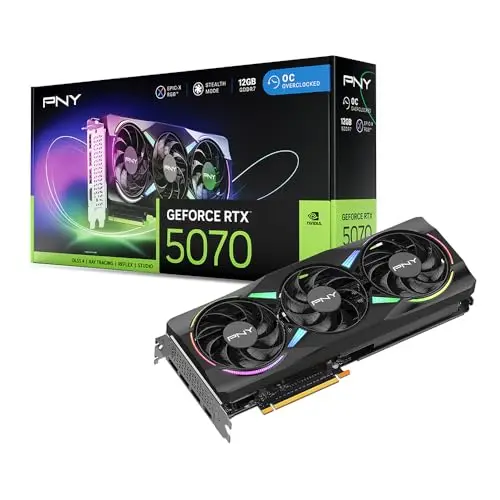 PNY Tarjeta Gráfica GeForce RTX™ 5070 12GB ARGB OC DLSS 4 Triple Ventilador